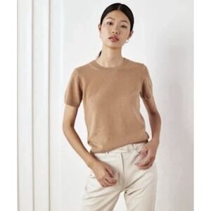 Quince Camel Short-Sleeve Crewneck Sweater